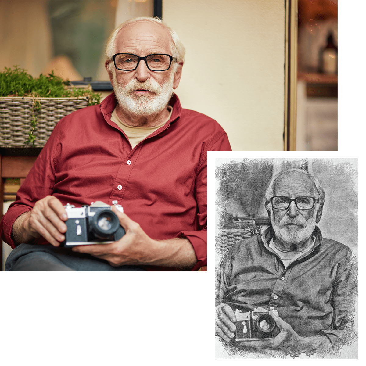 Portret dziadka szkic ołówkiem - druk na płótnie, spersonalizowany prezent dla dziadka - idamell.com