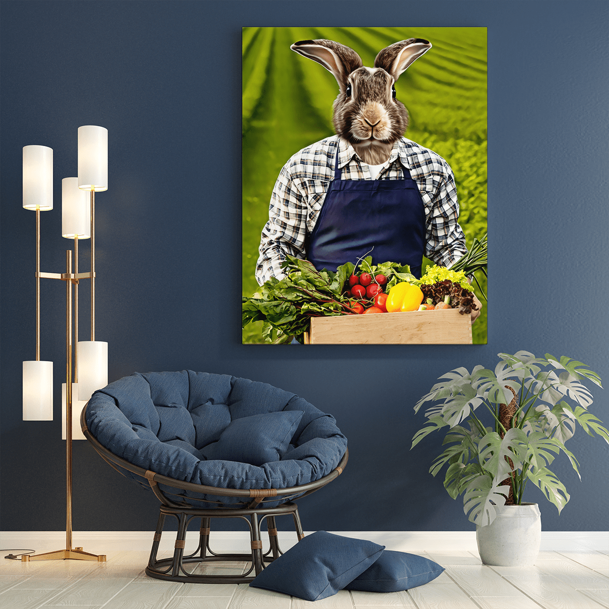 Portret królik farmer - druk na płótnie, spersonalizowany prezent - idamell.com