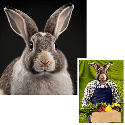 Portret królik farmer - druk na płótnie, spersonalizowany prezent - idamell.com