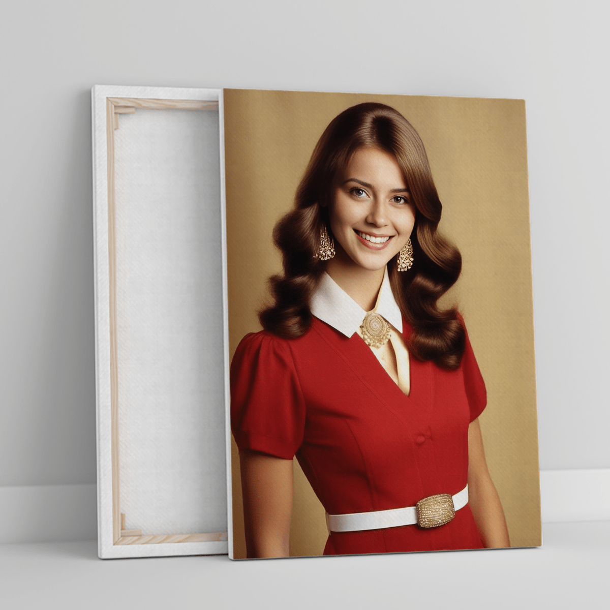 Portret lata 70' - druk na płótnie, spersonalizowany prezent dla kobiety - idamell.com