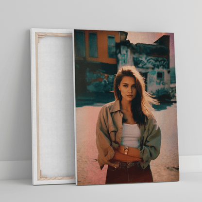 Portret lata 90' - druk na płótnie, spersonalizowany prezent dla kobiety - idamell.com