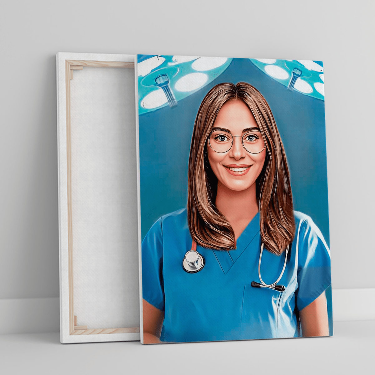 Portret lekarki - druk na płótnie, spersonalizowany prezent dla niej - idamell.com