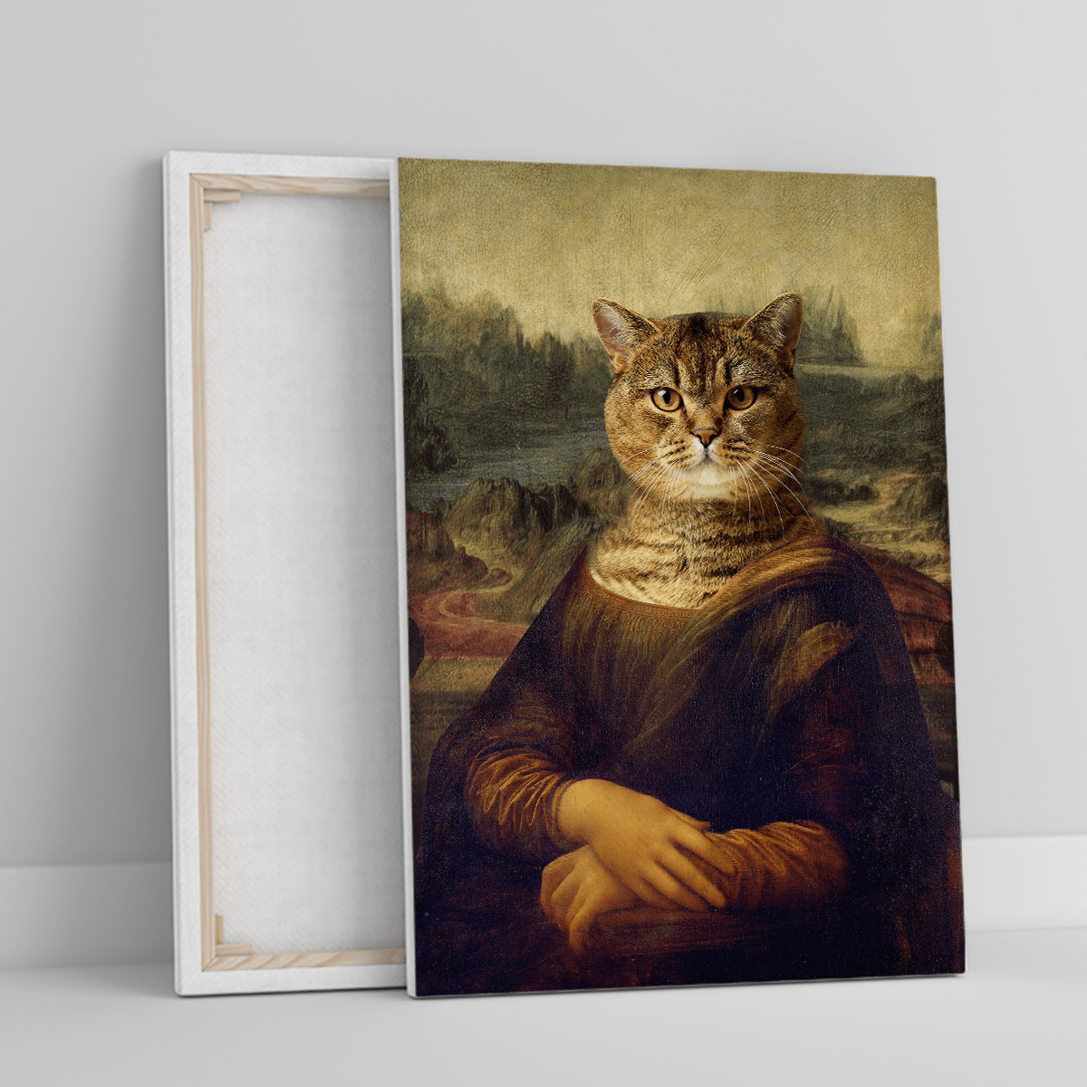 Portret Mona Lisa kot - druk na płótnie, spersonalizowany prezent - idamell.com