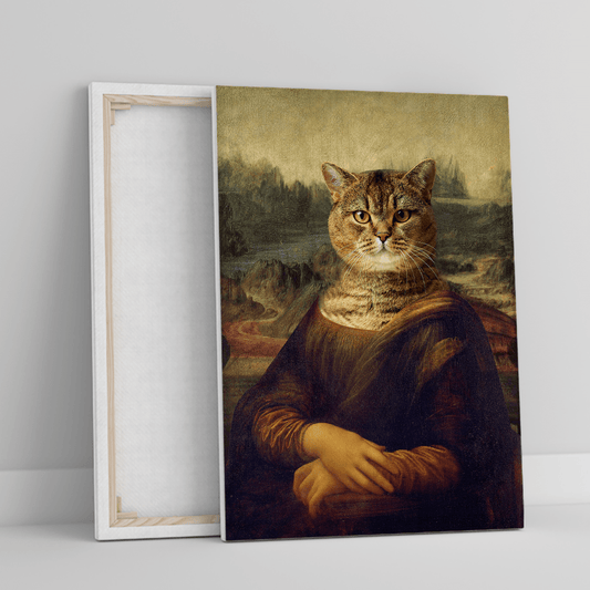 Portret Mona Lisa kot - druk na płótnie, spersonalizowany prezent - idamell.com