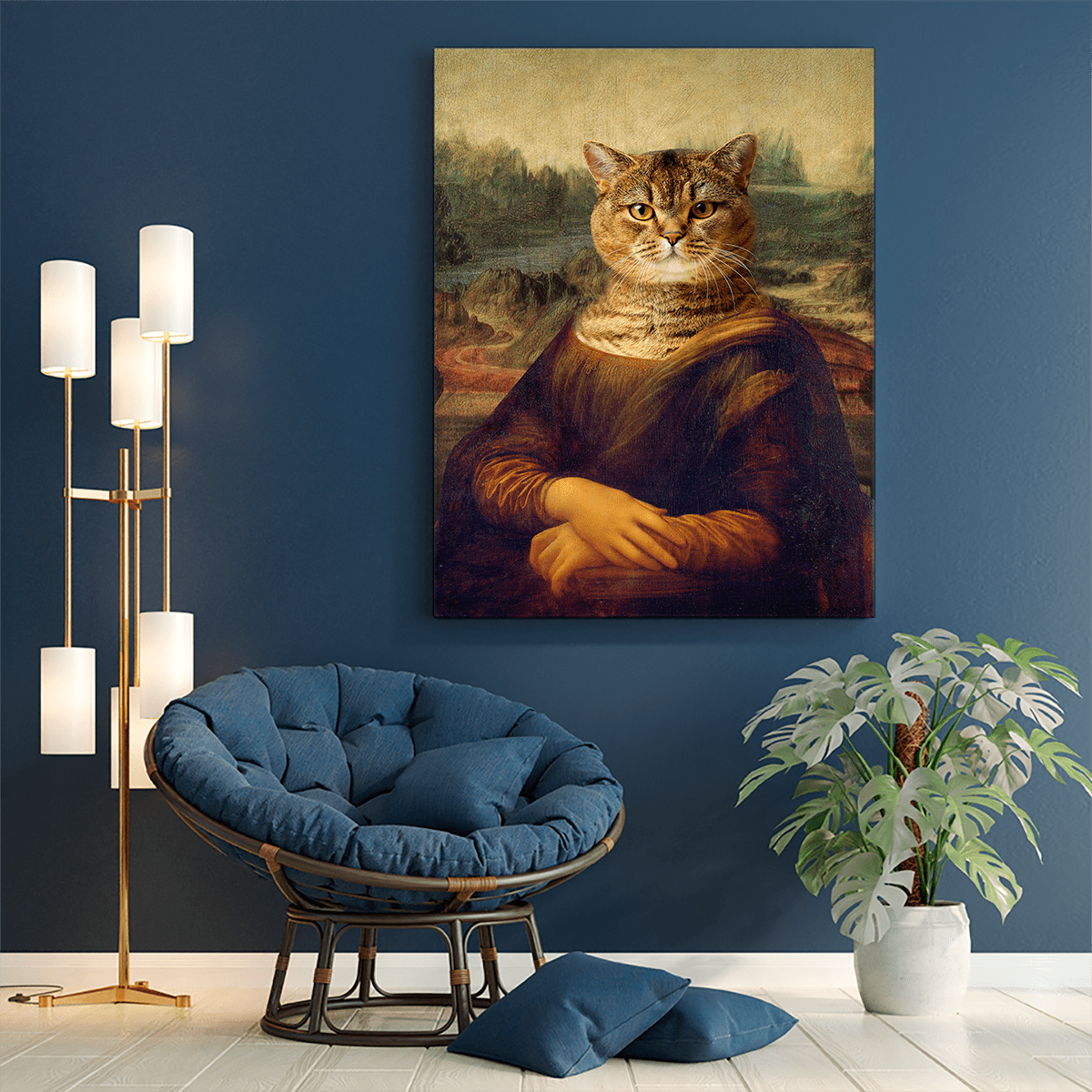 Portret Mona Lisa kot - druk na płótnie, spersonalizowany prezent - idamell.com
