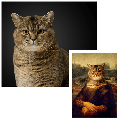 Portret Mona Lisa kot - druk na płótnie, spersonalizowany prezent - idamell.com