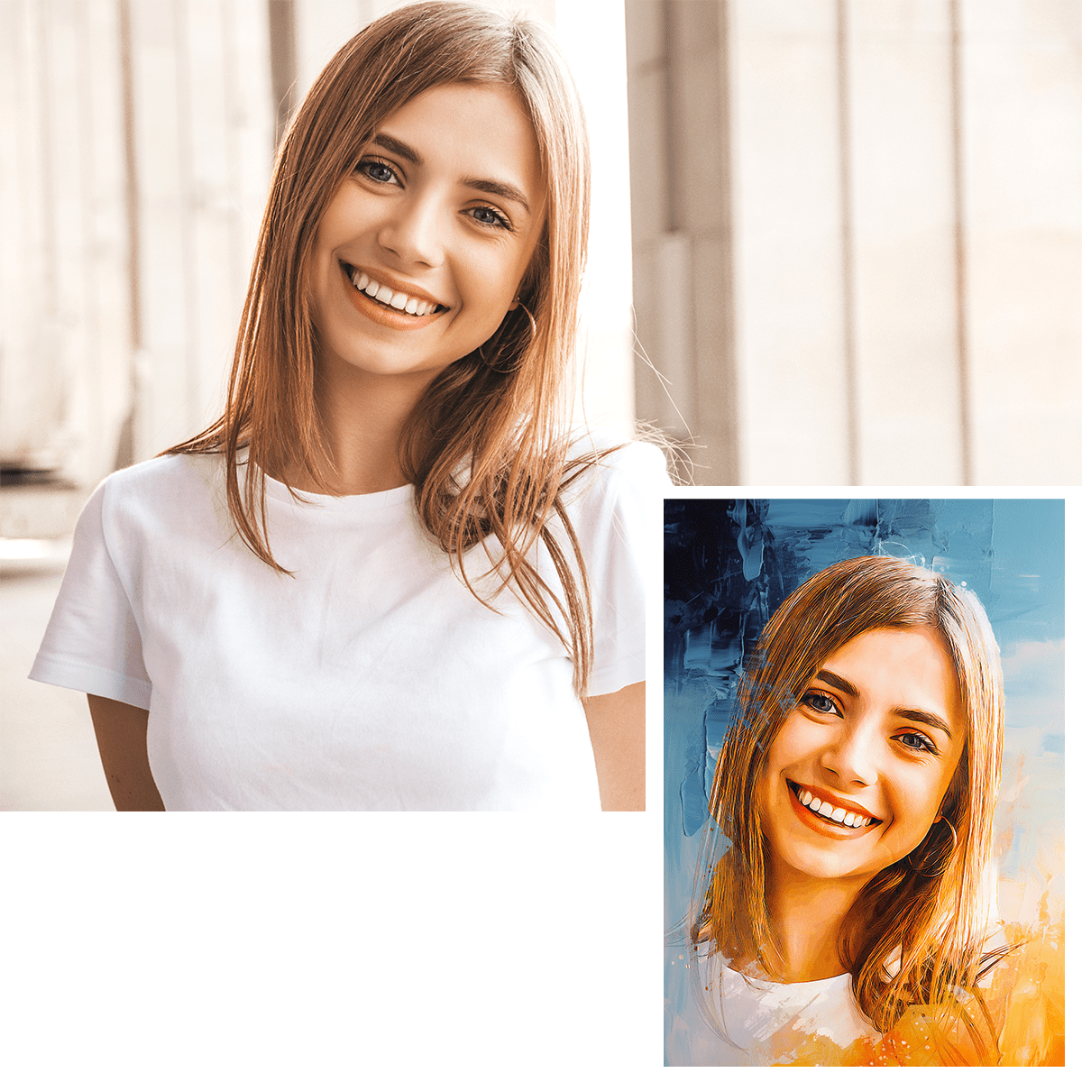 Portret na błękitnym tle - druk na płótnie, spersonalizowany prezent dla niej - idamell.com