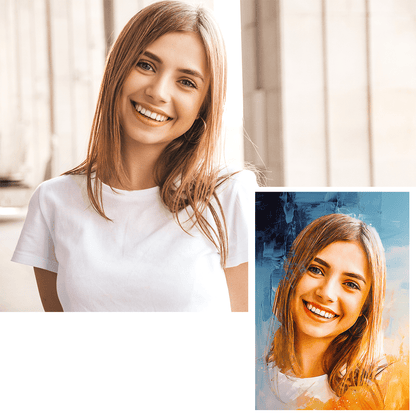 Portret na błękitnym tle - druk na płótnie, spersonalizowany prezent dla niej - idamell.com