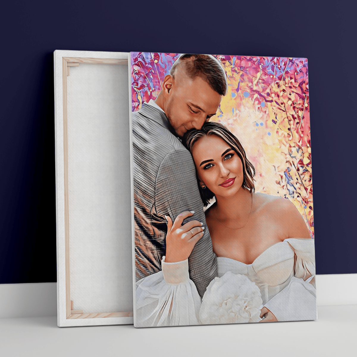 Portret pary młodej - druk na płótnie, spersonalizowany prezent dla pary - idamell.com