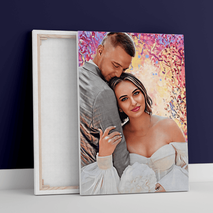 Portret pary młodej - druk na płótnie, spersonalizowany prezent dla pary - idamell.com