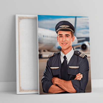 Portret pilota - druk na płótnie, spersonalizowany prezent dla niego - idamell.com