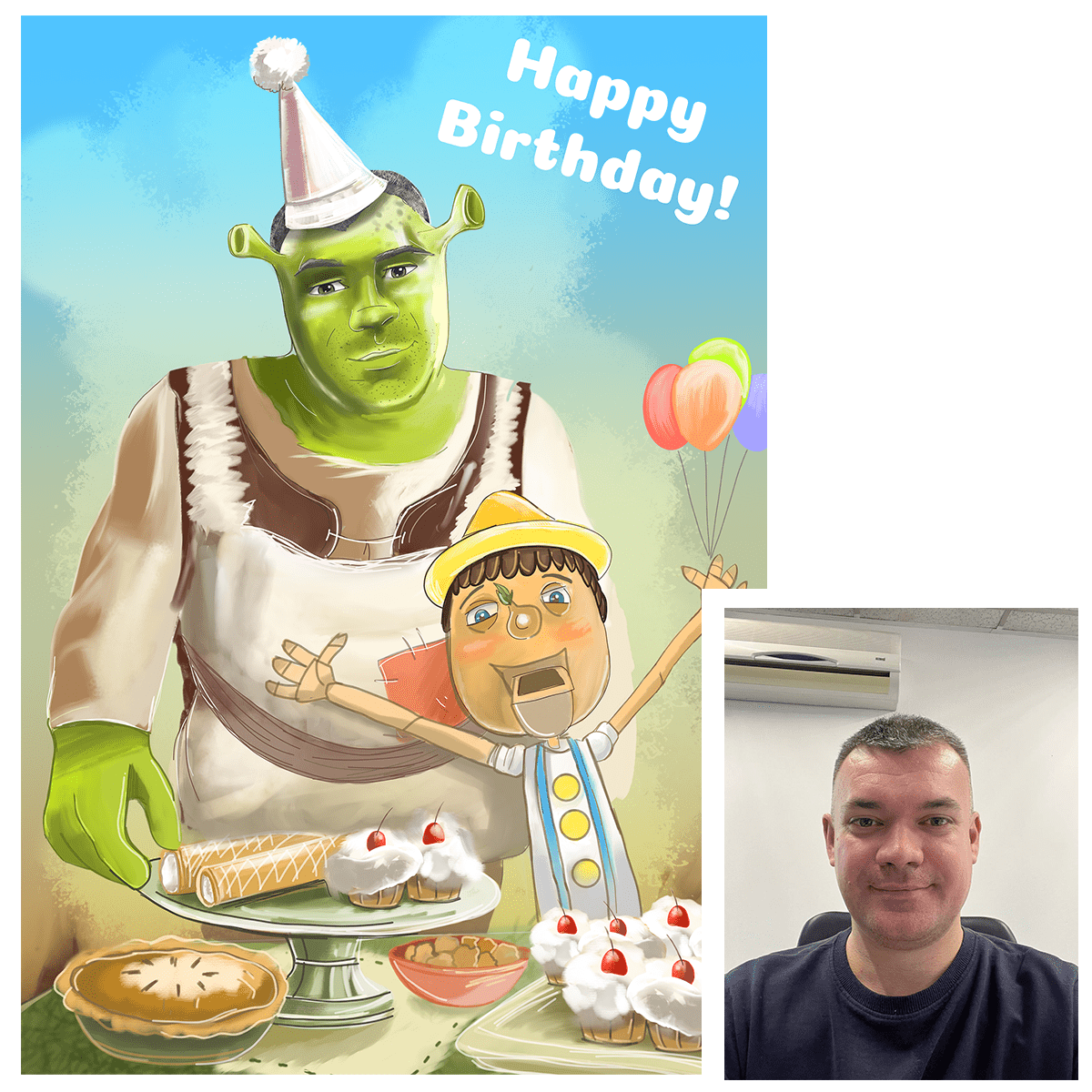 Portret Shrek - druk na płótnie, spersonalizowany prezent dla niej, niego - idamell.com