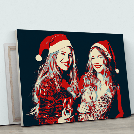 Portret świąteczny Pop Art - druk na płótnie, spersonalizowany prezent dla siostry - idamell.com