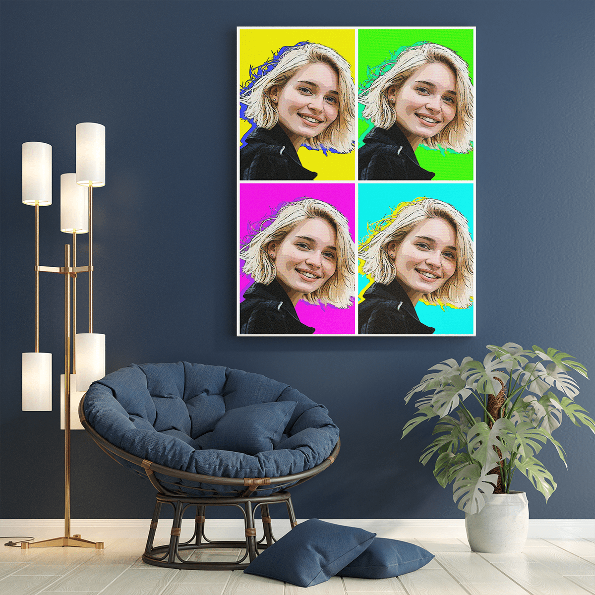 Portret w 4. kolorach - druk na płótnie, spersonalizowany prezent dla niej - idamell.com