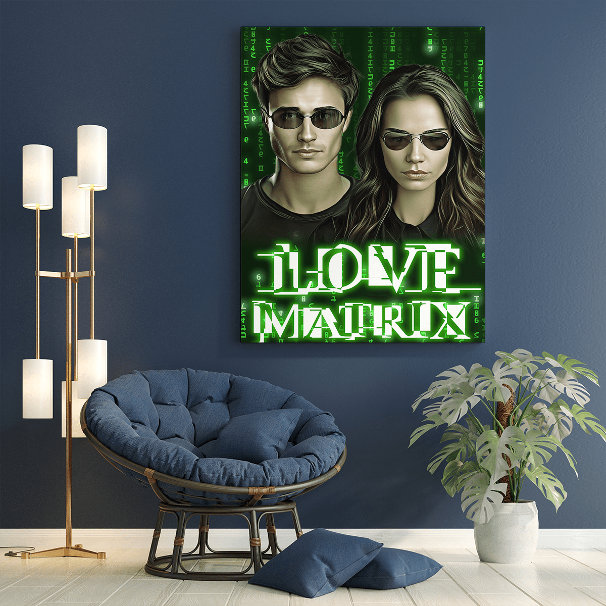 Portret w stylu Martixa - druk na płótnie, spersonalizowany prezent dla pary - idamell.com