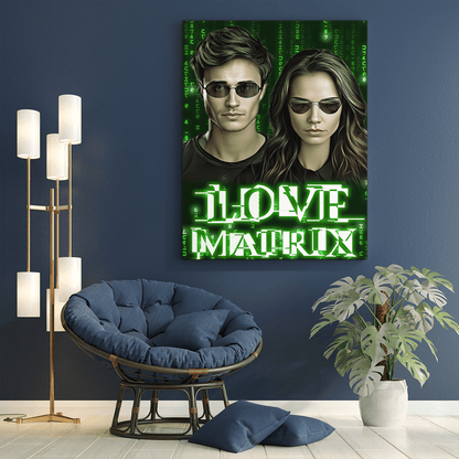 Portret w stylu Martixa - druk na płótnie, spersonalizowany prezent dla pary - idamell.com