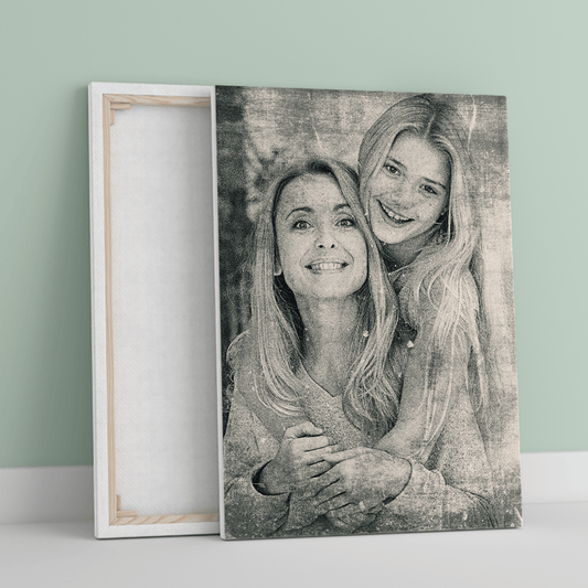 Portret z mamą w stylu retro - druk na płótnie, spersonalizowany prezent dla mamy - idamell.com