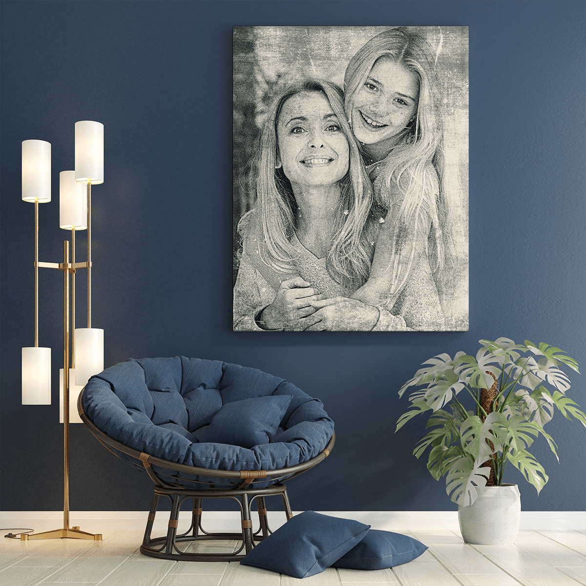 Portret z mamą w stylu retro - druk na płótnie, spersonalizowany prezent dla mamy - idamell.com