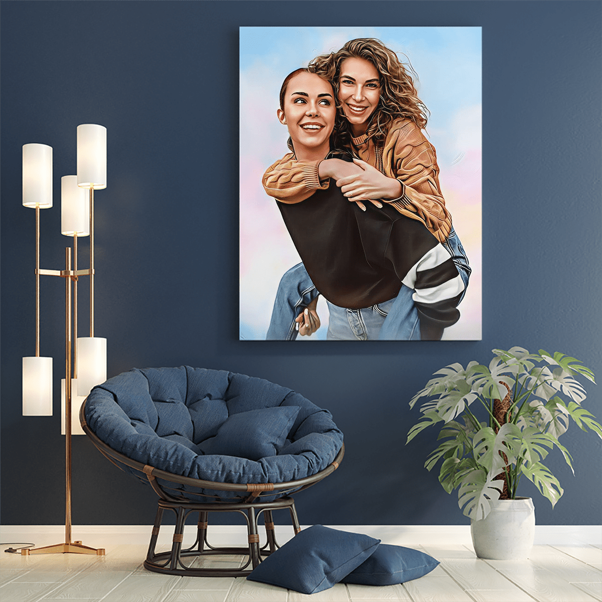 Portret z siostrą - druk na płótnie, spersonalizowany prezent dla siostry - idamell.com