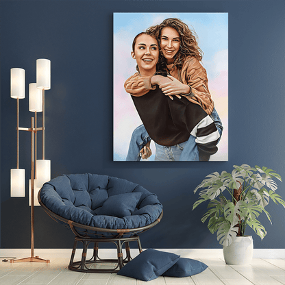 Portret z siostrą - druk na płótnie, spersonalizowany prezent dla siostry - idamell.com