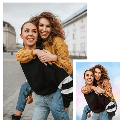 Portret z siostrą - druk na płótnie, spersonalizowany prezent dla siostry - idamell.com