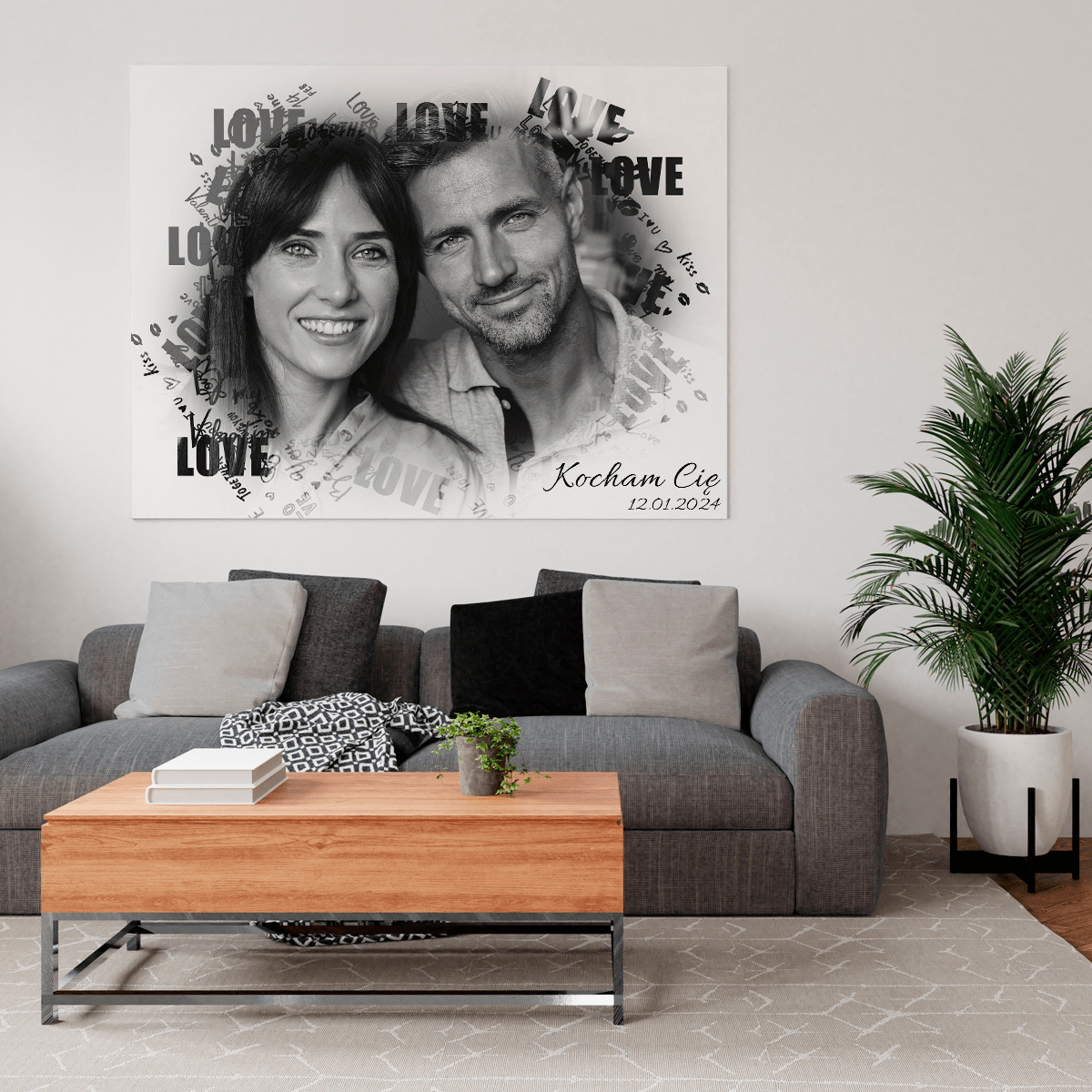 Portret z tłem Love - druk na płótnie, spersonalizowany prezent dla kobiety - idamell.com