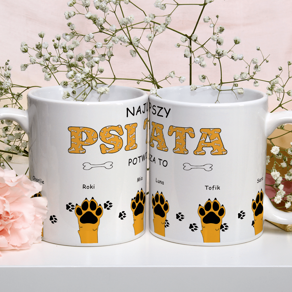 Psi tata - 1x Kubek z nadrukiem, spersonalizowany prezent - idamell.com