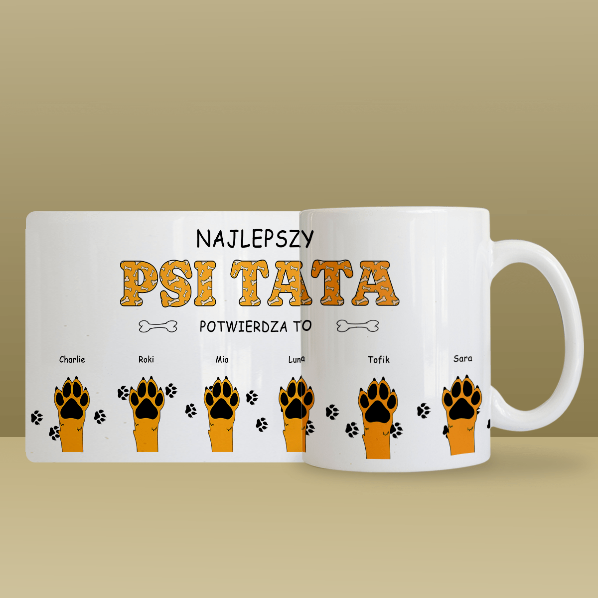 Psi tata - 1x Kubek z nadrukiem, spersonalizowany prezent - idamell.com