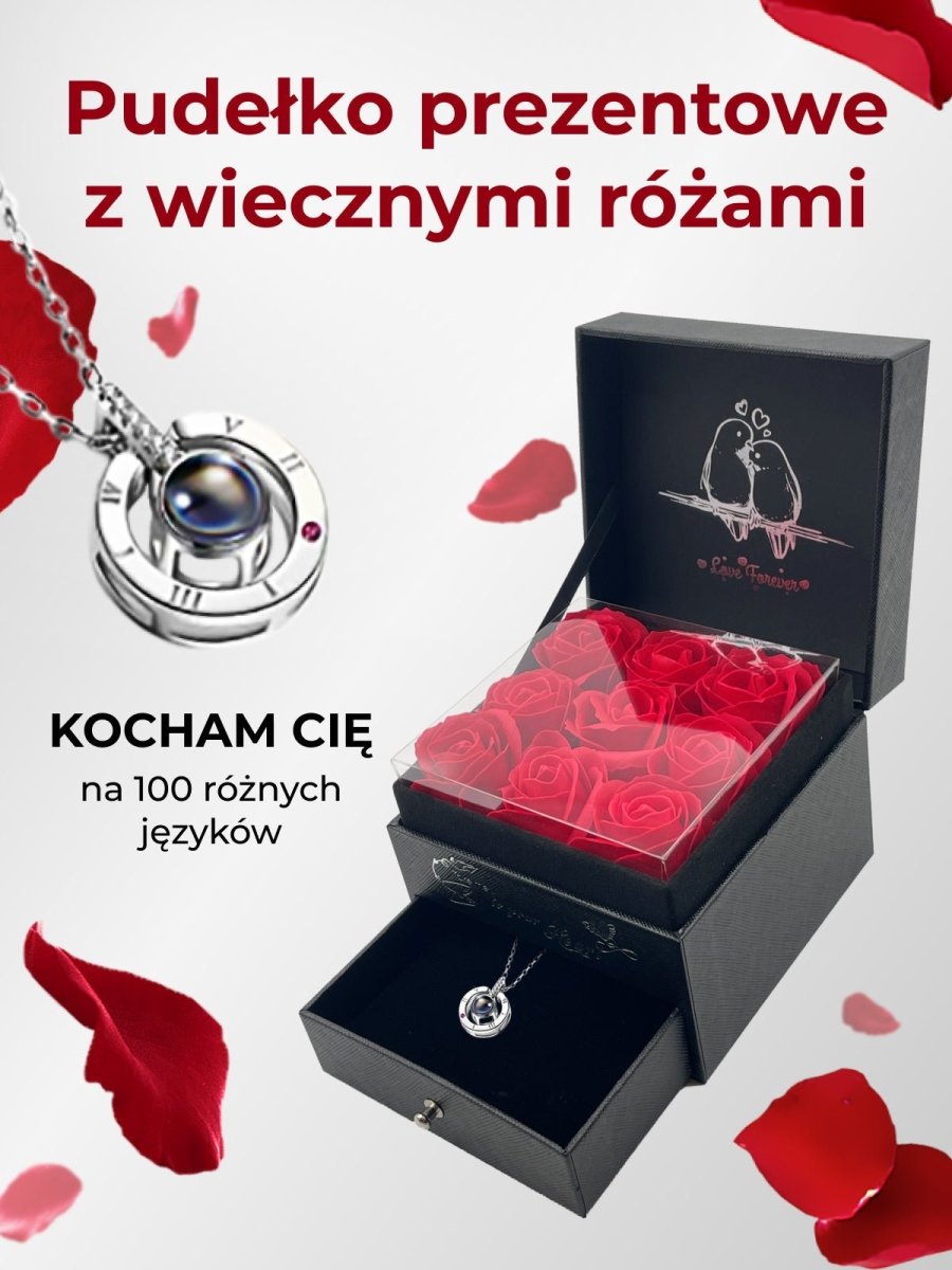 Pudełko Prezentowe z Wiecznymi Różami na biżuterię | Prezent na dzień kobiet, święta, walentynki, urodziny, dla niej, mamy, dziewczyny, kobiety - idamell.com - Wyjątkowe Prezenty