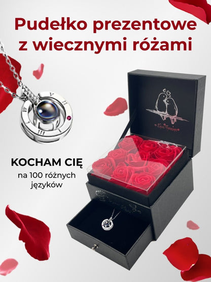 Pudełko Prezentowe z Wiecznymi Różami na biżuterię | Prezent na dzień kobiet, święta, walentynki, urodziny, dla niej, mamy, dziewczyny, kobiety - idamell.com - Wyjątkowe Prezenty