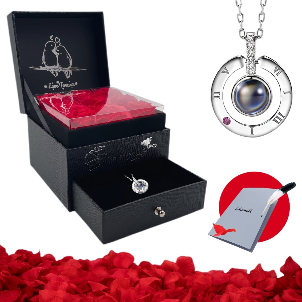 Pudełko Prezentowe z Wiecznymi Różami na biżuterię | Prezent na dzień kobiet, święta, walentynki, urodziny, dla niej, mamy, dziewczyny, kobiety - idamell.com - Wyjątkowe Prezenty