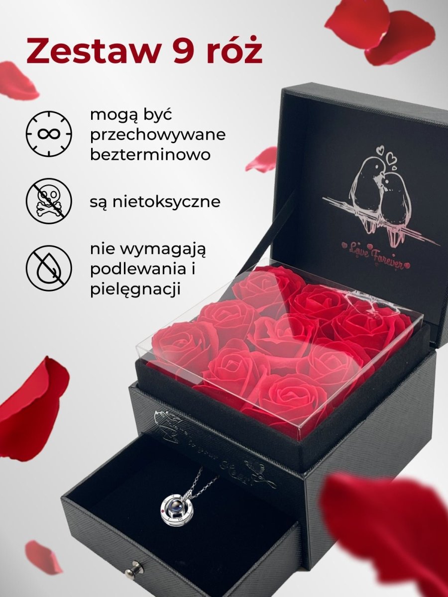 Pudełko Prezentowe z Wiecznymi Różami na biżuterię | Prezent na dzień kobiet, święta, walentynki, urodziny, dla niej, mamy, dziewczyny, kobiety - idamell.com - Wyjątkowe Prezenty