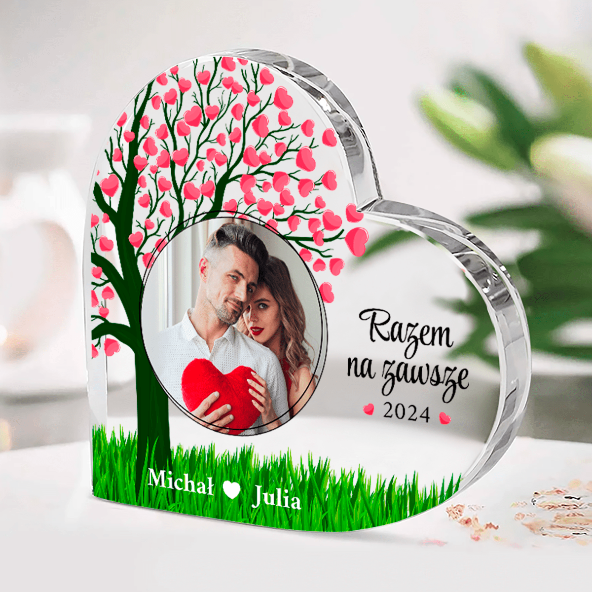 Razem na zawsze - Szklane serce, spersonalizowany prezent dla pary - idamell.com