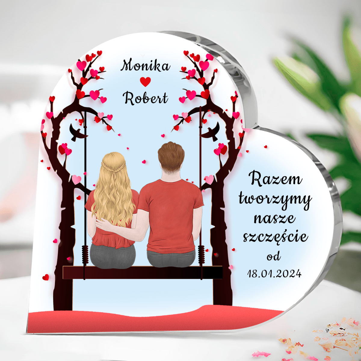 Razem tworzymy szczęście - Szklane serce, spersonalizowany prezent dla pary - idamell.com