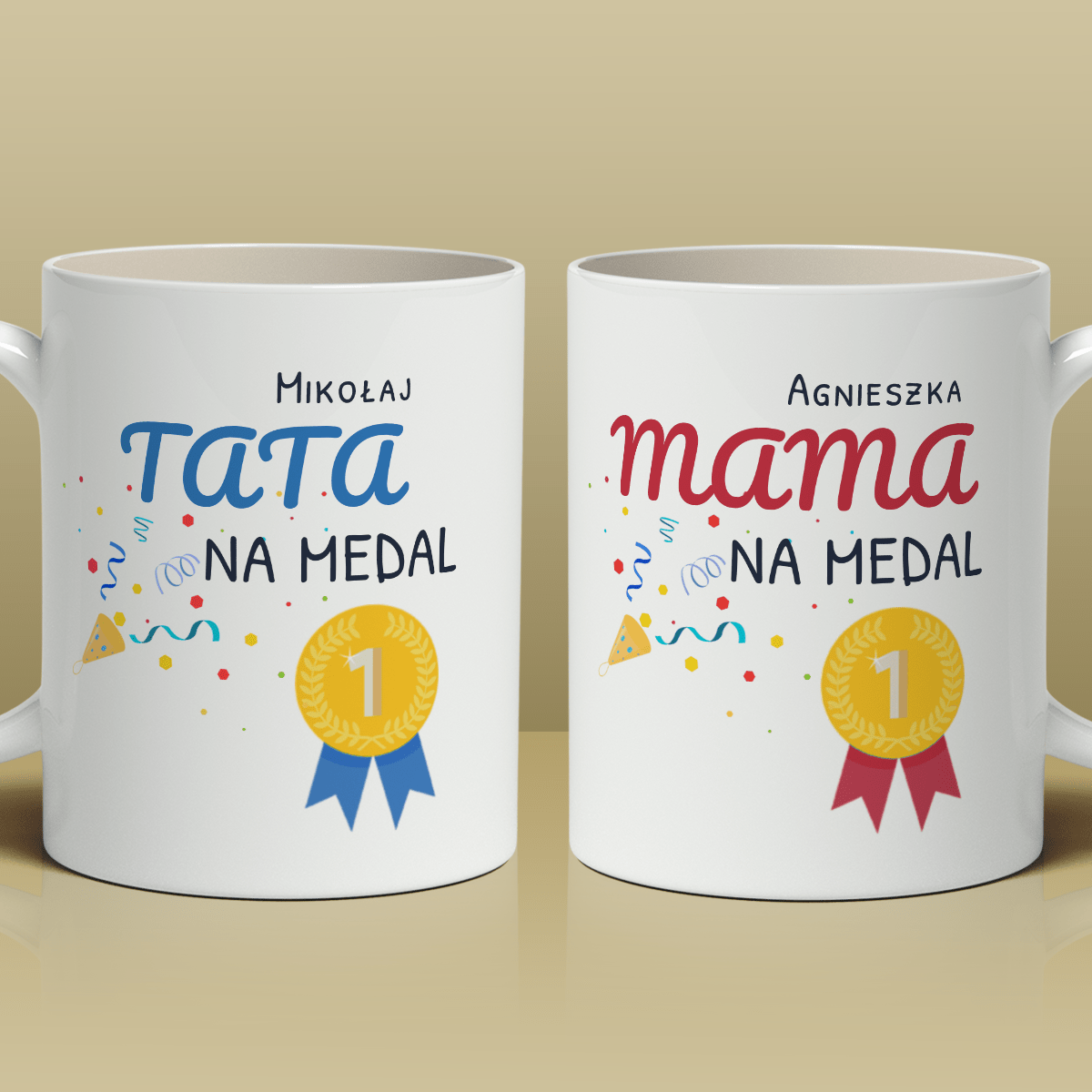 Rodzice na medal - Zestaw 1 x Kubek z nadrukiem, spersonalizowany prezent dla rodziców - idamell.com