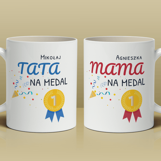Rodzice na medal - Zestaw 1 x Kubek z nadrukiem, spersonalizowany prezent dla rodziców - idamell.com