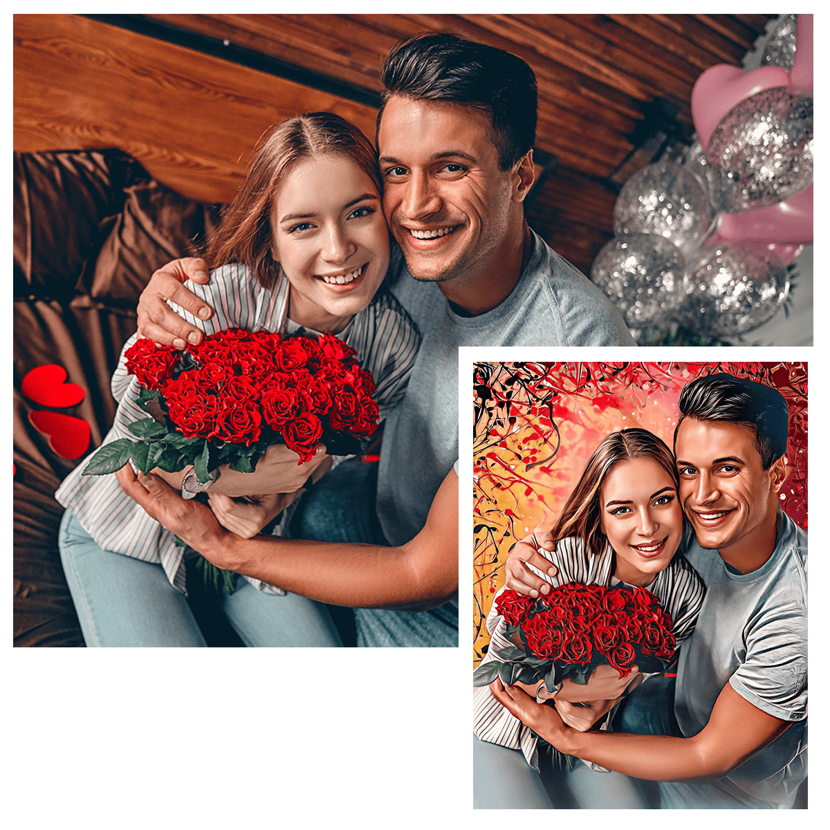 Romantyczny portret - druk na płótnie, spersonalizowany prezent dla pary - idamell.com
