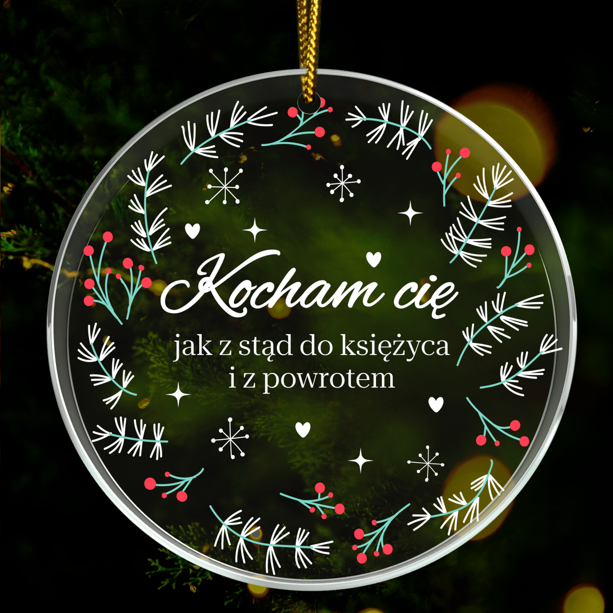 Roślinny motyw - bombka choinkowa, spersonalizowany prezent dla żony - idamell.com