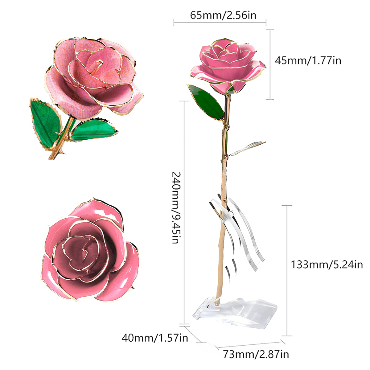 Różowa Wieczna Róża Otulona 24K złotem + GRATISY - idamell.com