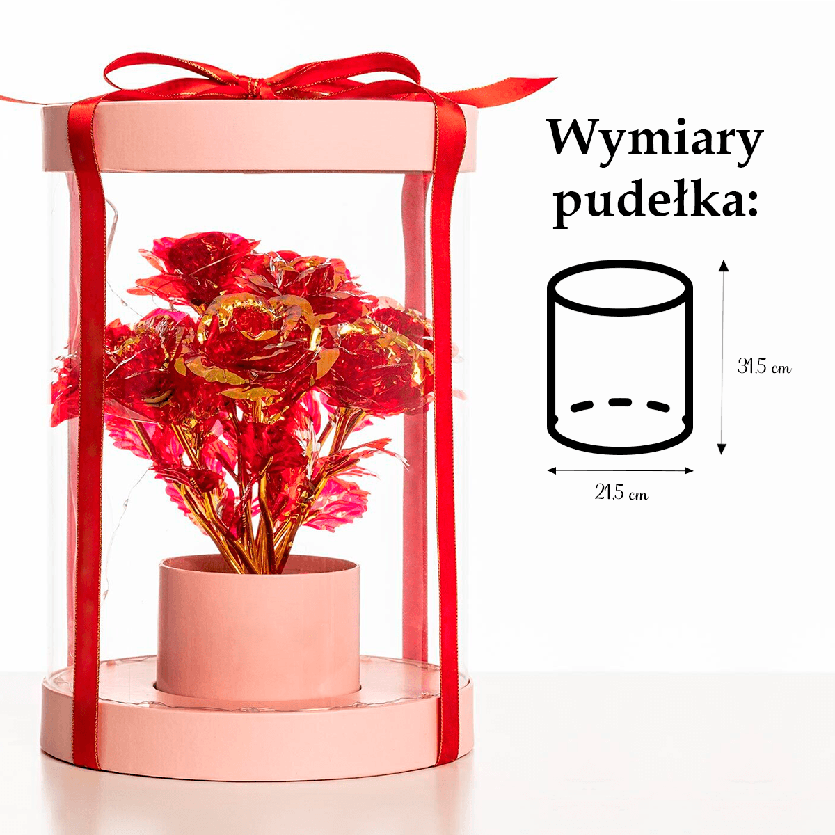 Różowy box wiecznych róż bukiet LED + GRATISY - idamell.com - Wyjątkowe Prezenty