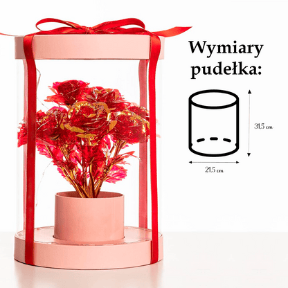 Różowy box wiecznych róż bukiet LED + GRATISY - idamell.com - Wyjątkowe Prezenty