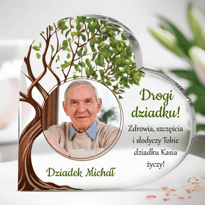 Serce z motywem drzewa - Szklane serce, spersonalizowany prezent dla dziadka - idamell.com