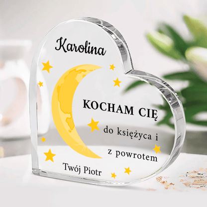 Serce z motywem księżyca - Szklane serce, spersonalizowany prezent dla niej - idamell.com