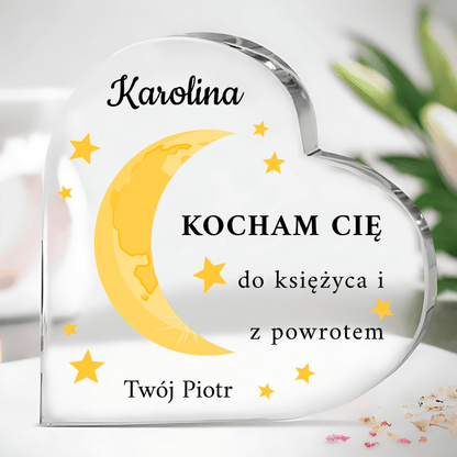 Serce z motywem księżyca - Szklane serce, spersonalizowany prezent dla niej - idamell.com