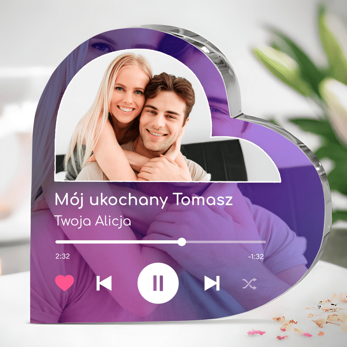 Spotify Mój ukochany - Szklane serce, spersonalizowany prezent dla niego - idamell.com