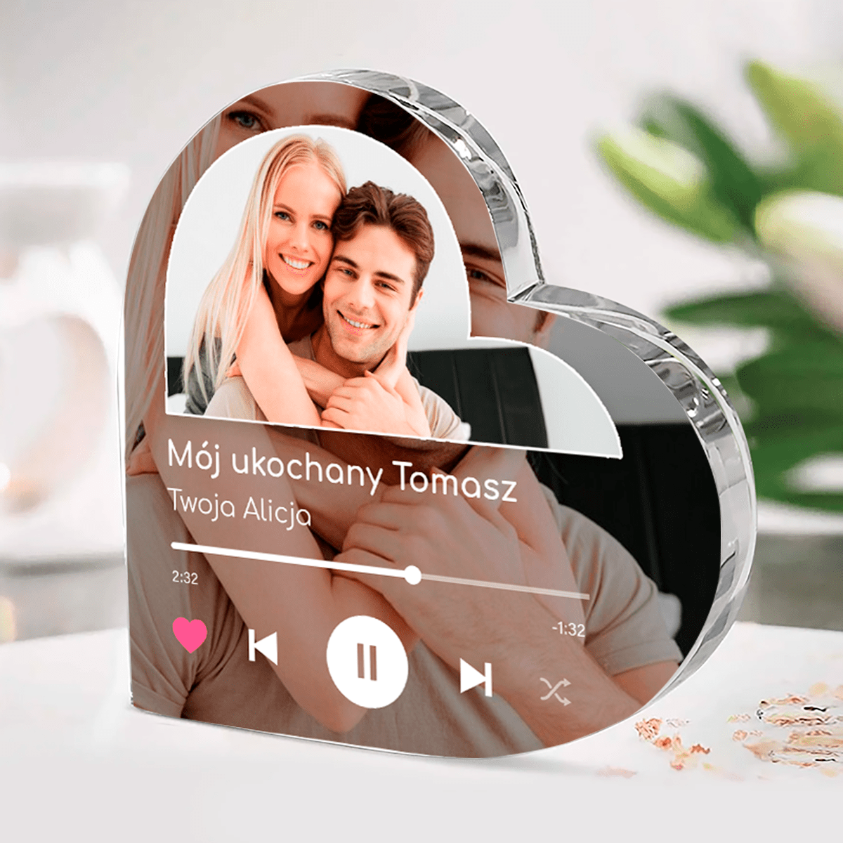 Spotify Mój ukochany - Szklane serce, spersonalizowany prezent dla niego - idamell.com