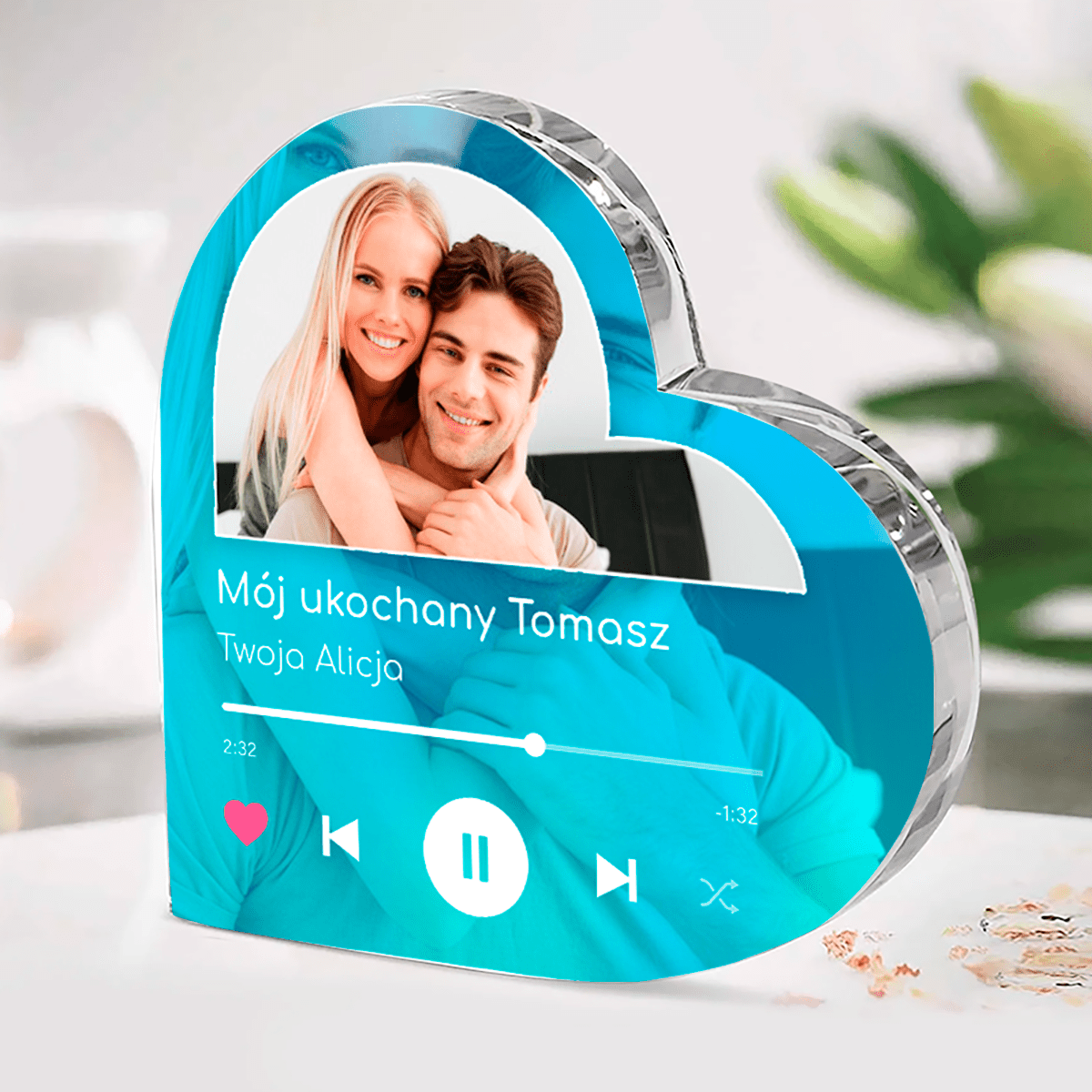 Spotify Mój ukochany - Szklane serce, spersonalizowany prezent dla niego - idamell.com