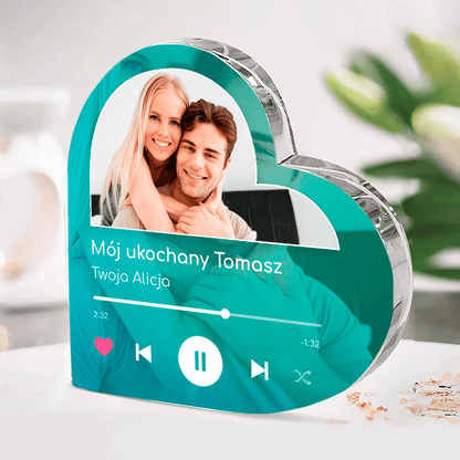 Spotify Mój ukochany - Szklane serce, spersonalizowany prezent dla niego - idamell.com