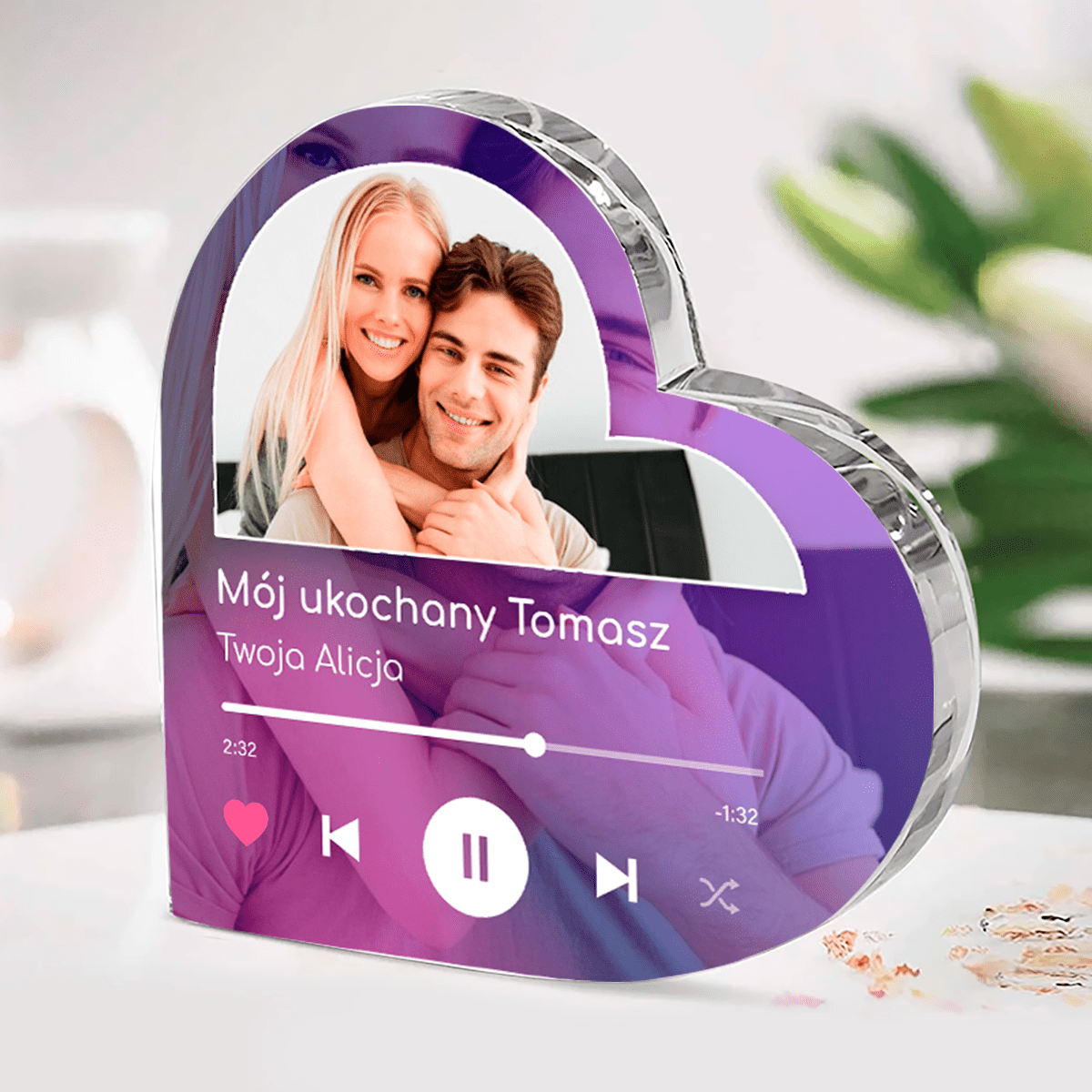 Spotify Mój ukochany - Szklane serce, spersonalizowany prezent dla niego - idamell.com