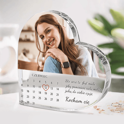 Strona z kalendarza - Szklane serce, spersonalizowany prezent dla niej - idamell.com